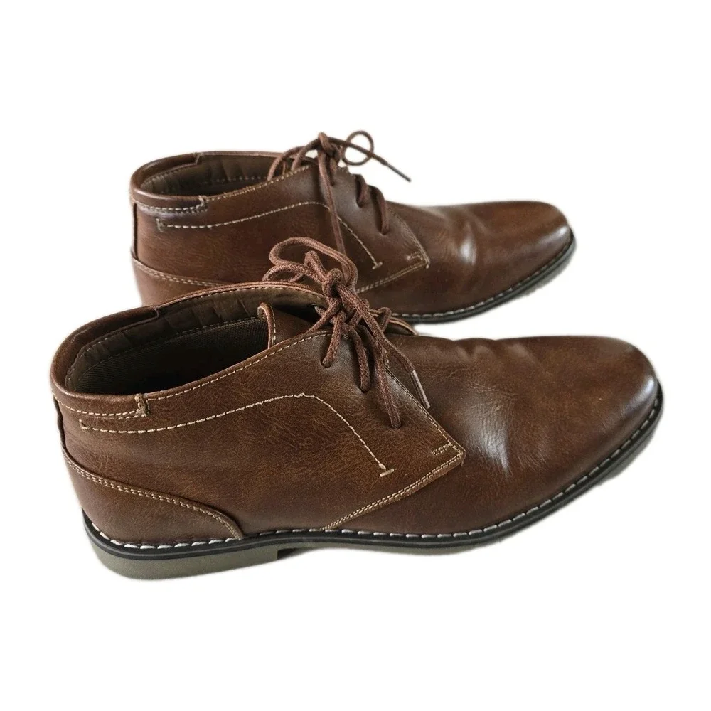 Steve Madden P-SYMIN Men's Short Chukka Boots‎ Cognac Brown Leather SZ 10